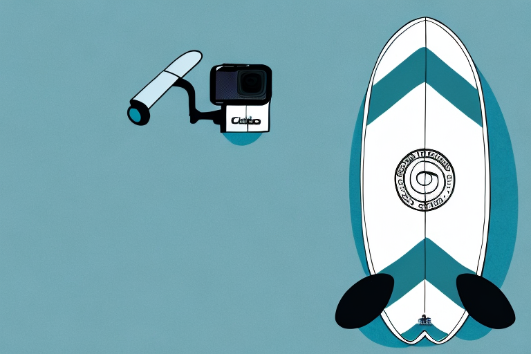 A gopro camera mounted on a surfboard with a mouth mount