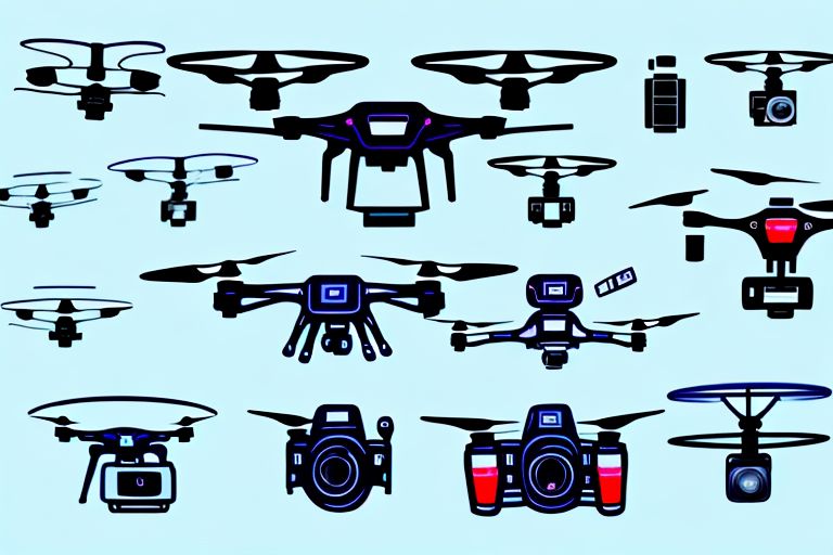 A variety of drones with different camera attachments