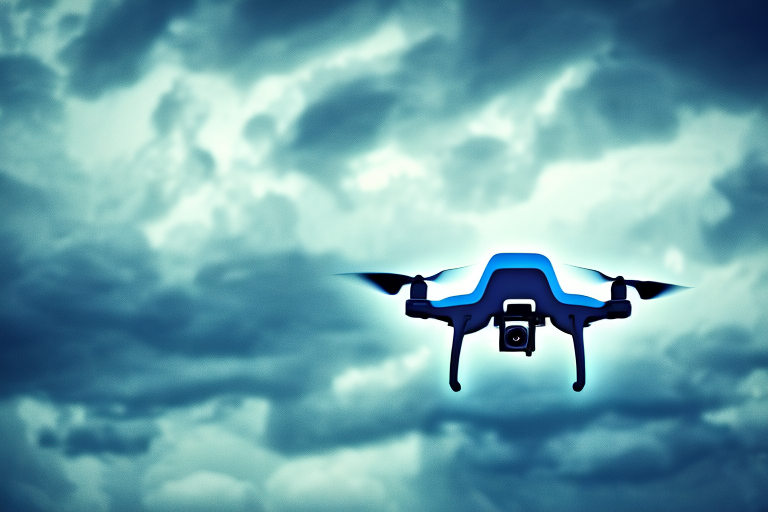 A drone flying in a stormy sky