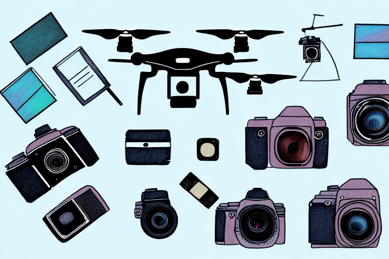 A drone with a camera and other photography accessories