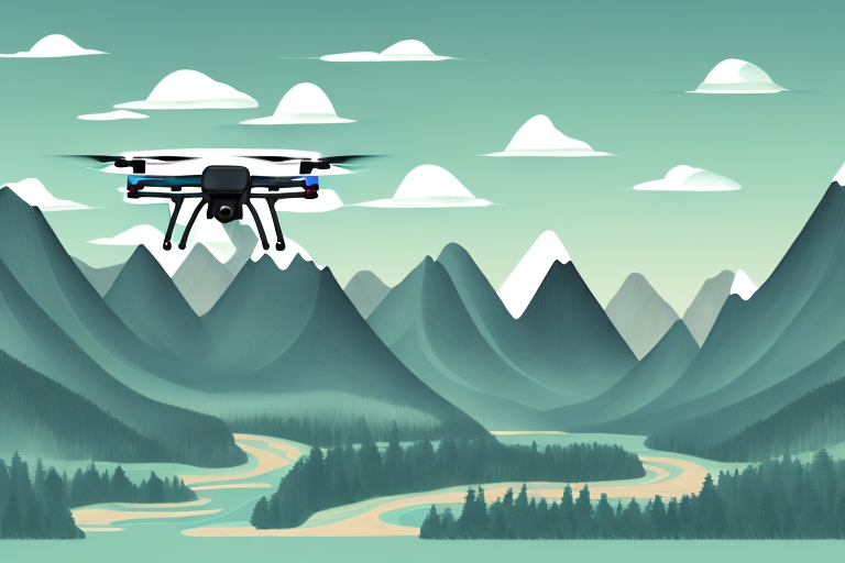A drone flying through a landscape of mountains