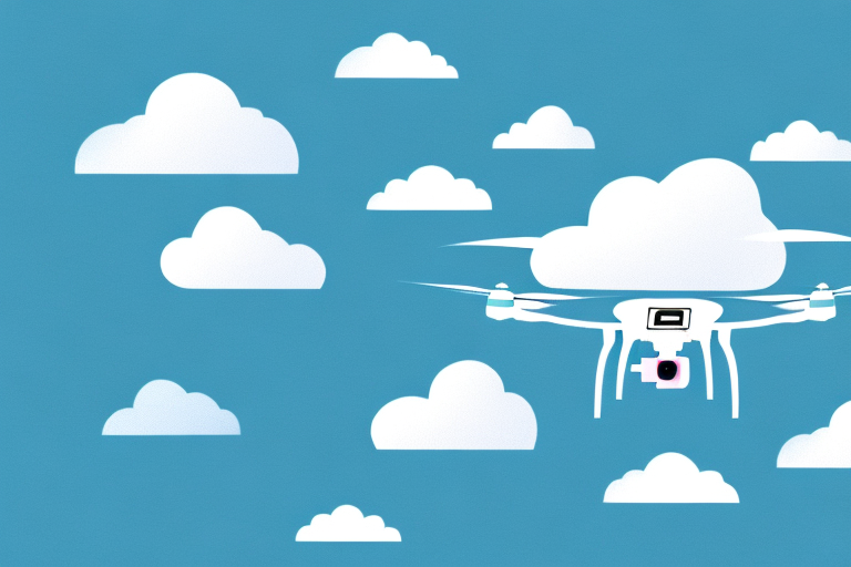 A drone flying in a sky with clouds