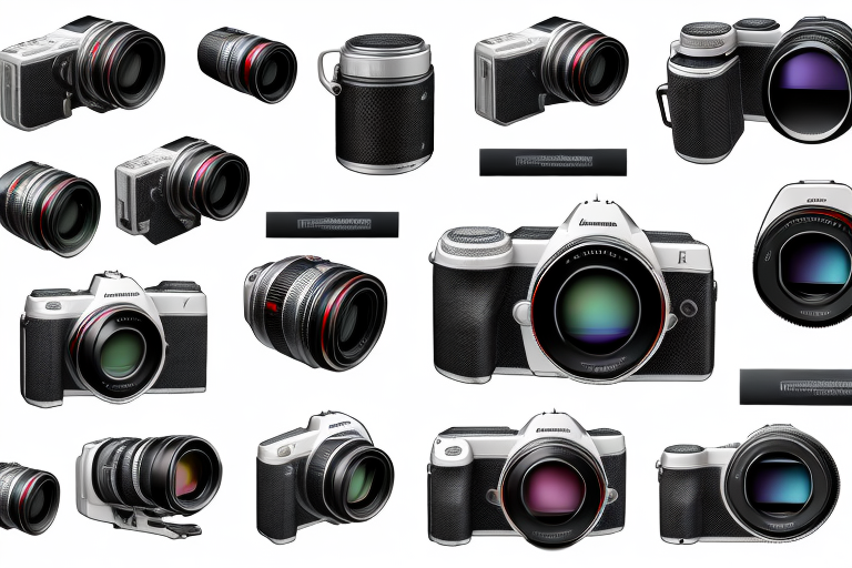 A range of different micro four thirds cameras with their lenses attached