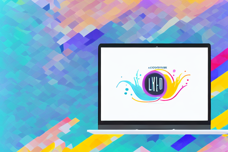 A laptop with a colorful interior design background