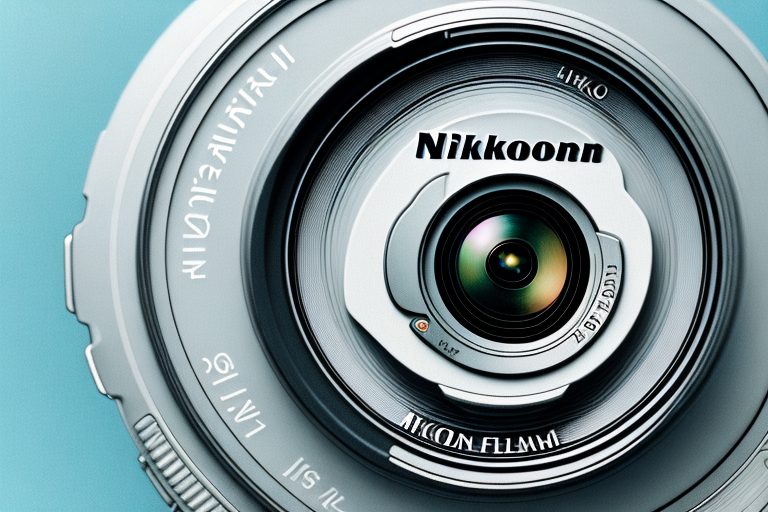 A nikon camera lens with a blurred background of a wedding or portrait setting