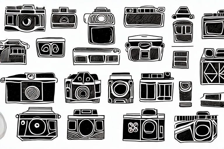A variety of film cameras arranged in a creative way