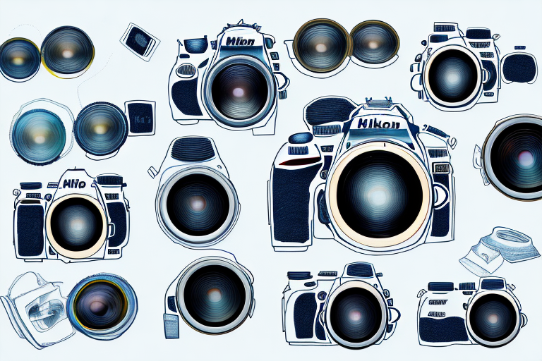 A nikon d3100 camera with a selection of lenses around it