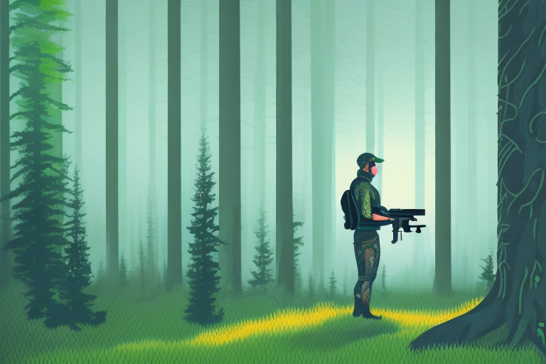 A hunter in a forest setting