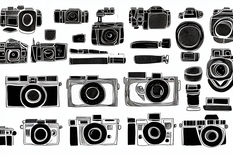 A variety of cameras and equipment used for product photography
