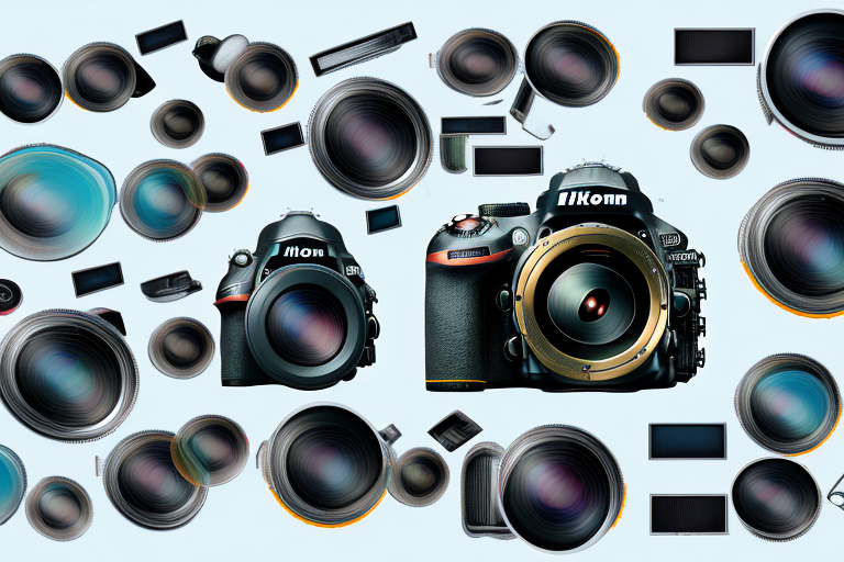 A nikon d7200 camera with a selection of lenses