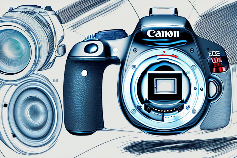 A canon eos rebel t7 camera with its features highlighted