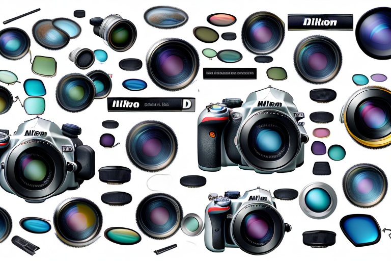 A nikon d3300 camera with a selection of different lenses