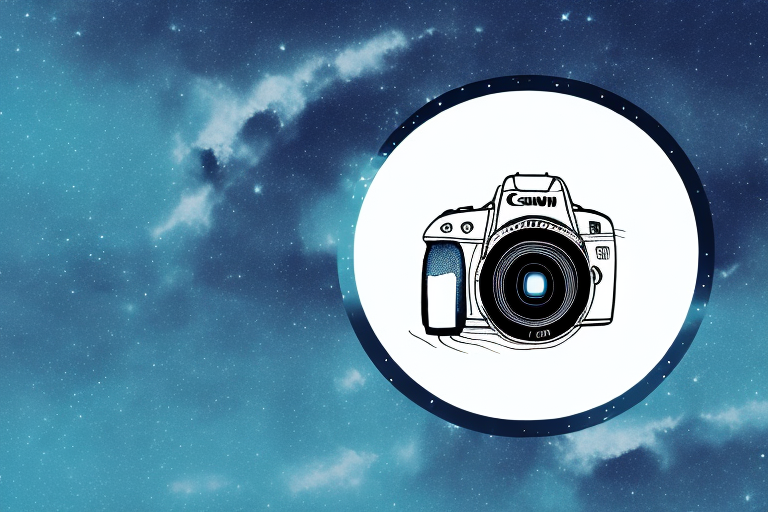 A canon camera with a night sky in the background