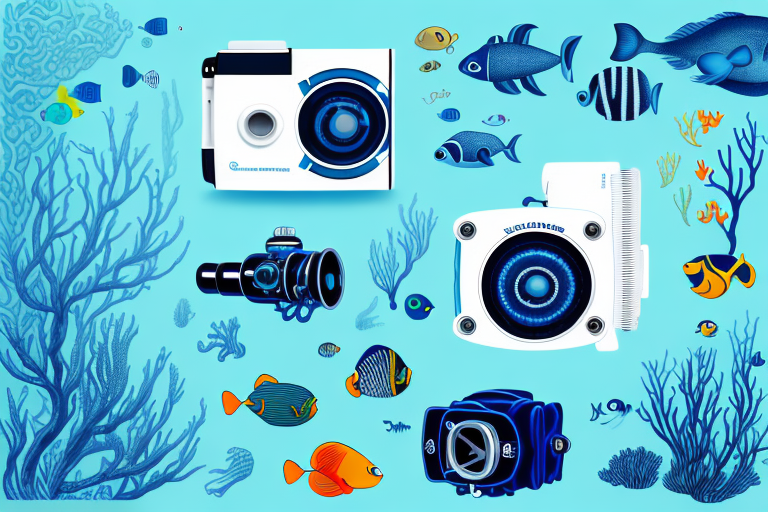 A professional underwater camera with its accessories