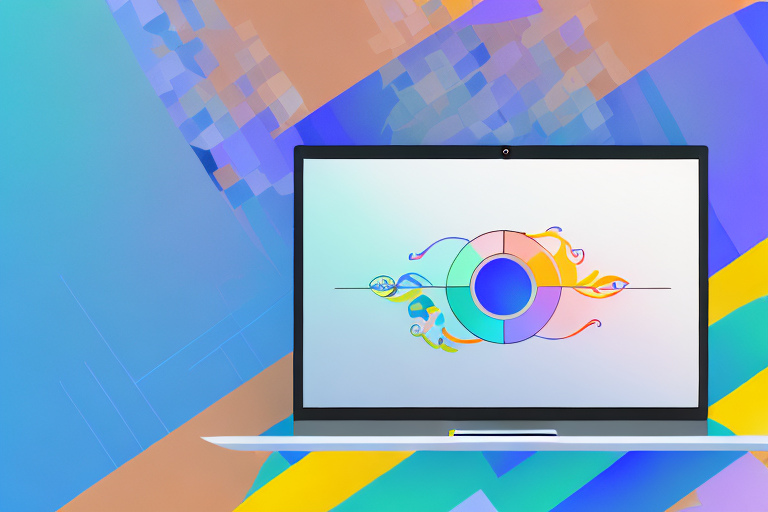 A laptop with a colorful photo editing interface on the screen