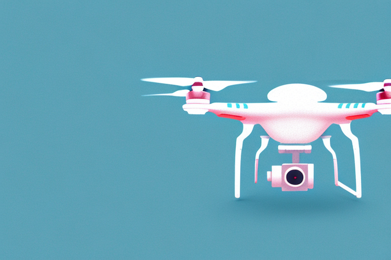 A colorful drone flying through a bright blue sky