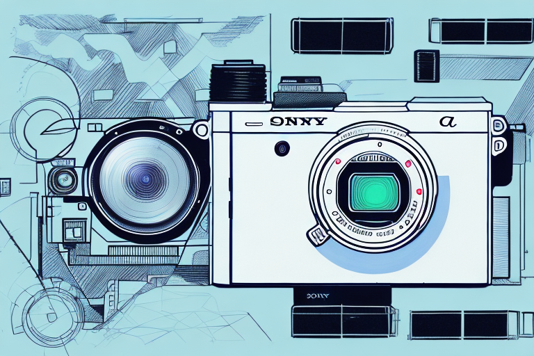 A sony a6100 camera with its features highlighted