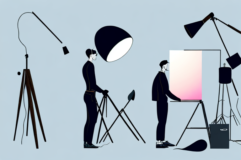 A fashion photographer setting up a studio light in a creative environment