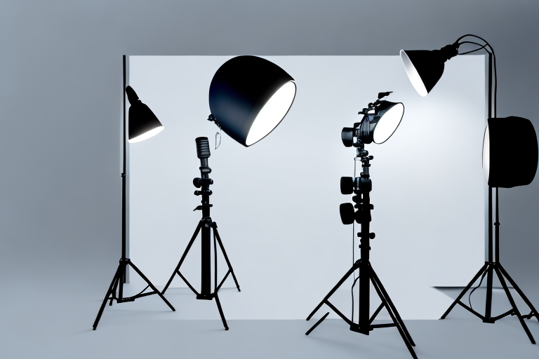 A professional photography studio set up with studio lights