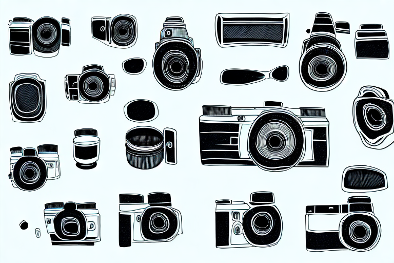 A camera with a selection of different lenses around it
