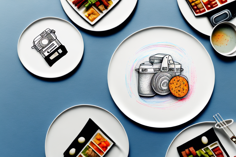A fuji camera and a plate of food