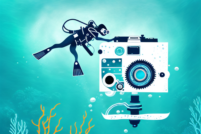 A diver in an underwater environment with a camera in hand