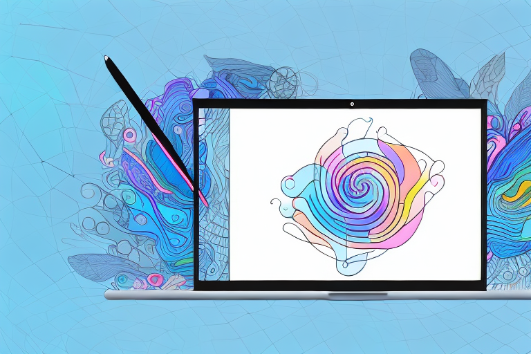 A laptop with a digital art program open on the screen