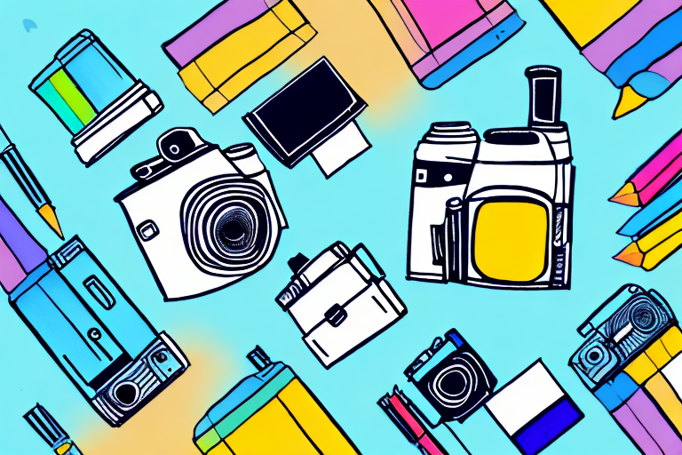 A camera with a colorful background