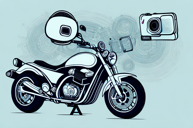 A motorcycle with a gopro camera and microphone attached