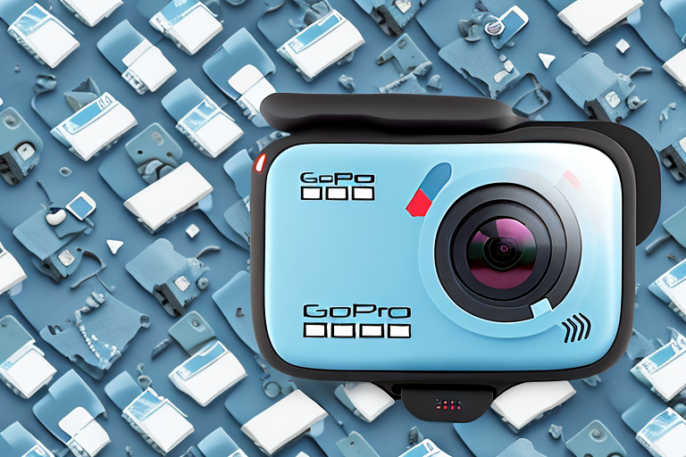 A gopro hero 8 camera with a selection of sd cards around it