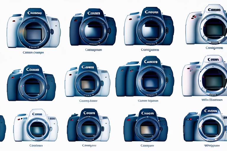 A variety of canon dslr cameras in different angles and perspectives