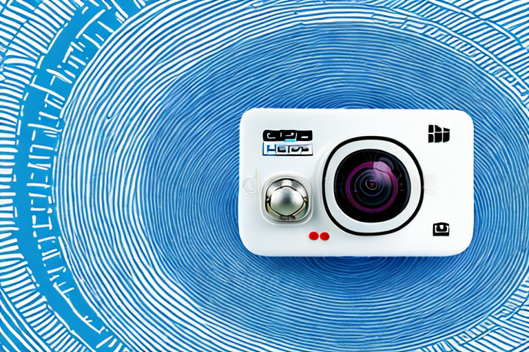 A gopro camera with sound waves radiating from it
