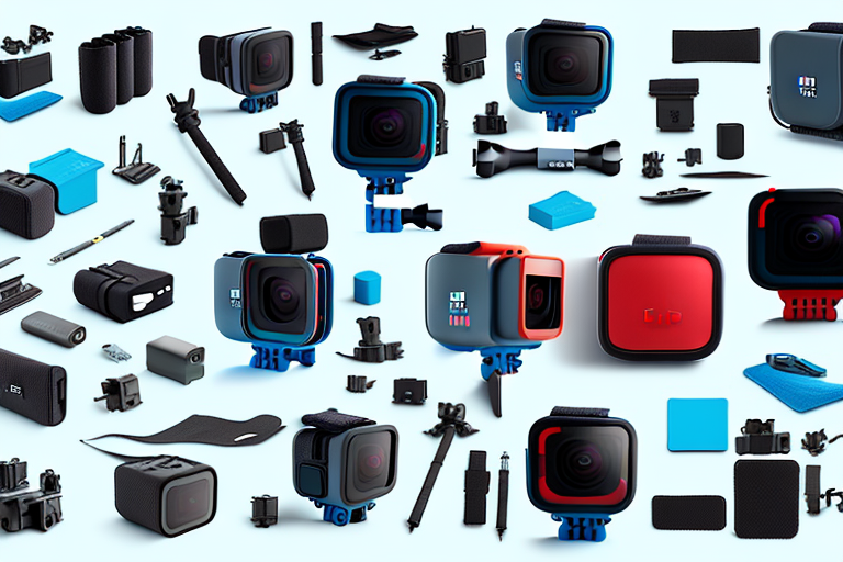 A gopro hero 5 camera with its accessories