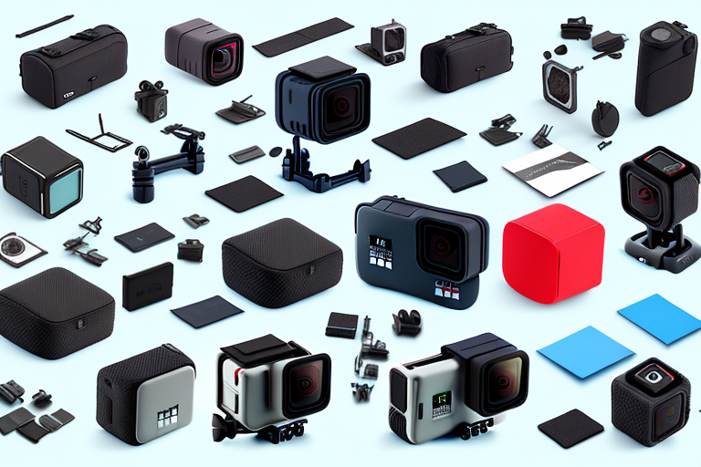 A gopro hero 11 camera with its accessories