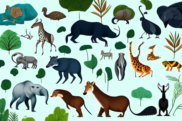 A wildlife scene featuring a variety of animals in their natural habitat
