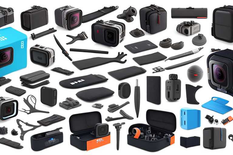 A gopro camera with various accessories and tools to show how to use them