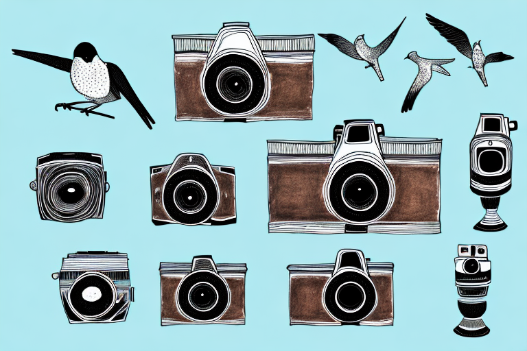 A camera with a family of birds perched on it