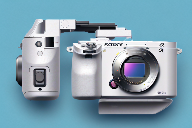 A sony a6300 camera with an sd card inserted in the slot