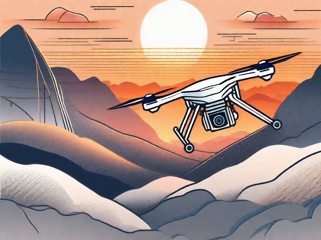 A high-tech drone soaring above a scenic landscape