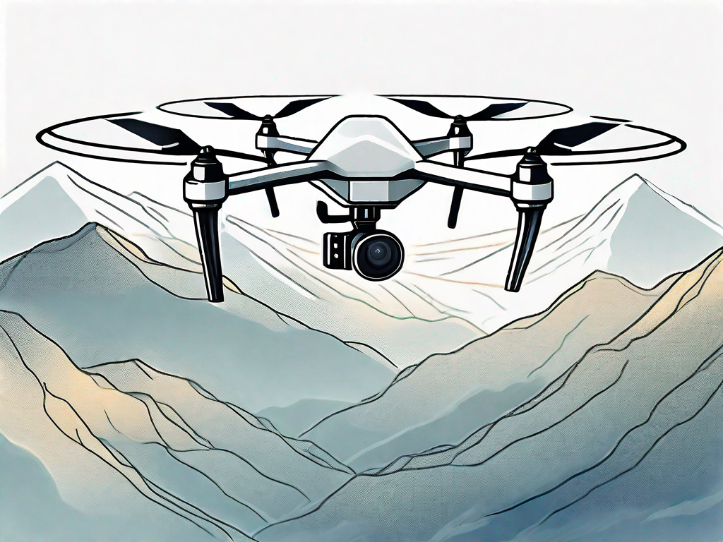 The latest model of a high-tech drone soaring above a beautiful landscape
