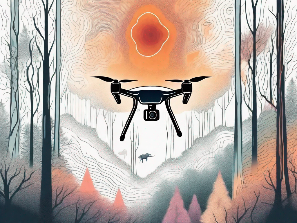 A high-tech thermal drone hovering over a forest