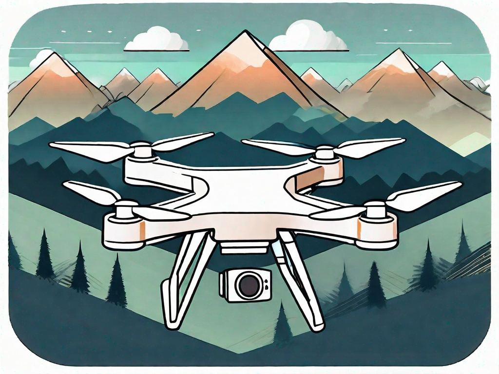 A high-quality drone hovering against a backdrop of various terrains