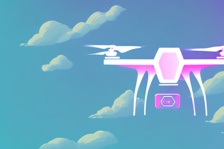 A futuristic drone flying in a vibrant sky