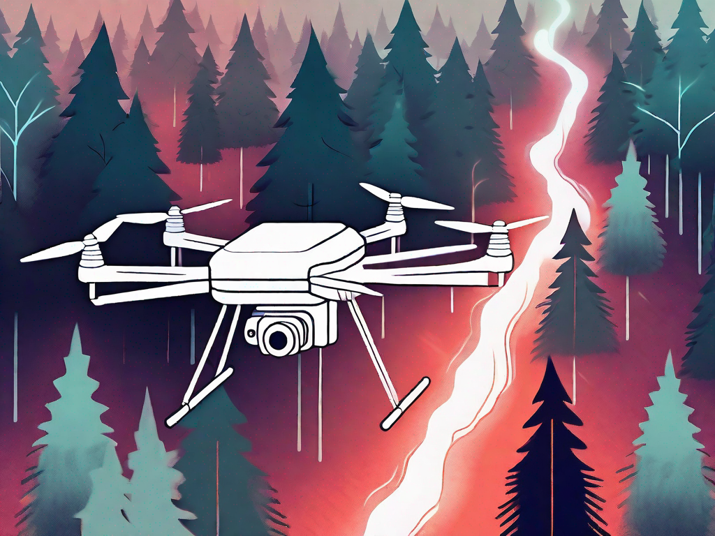 A thermal drone hovering above a forest at night