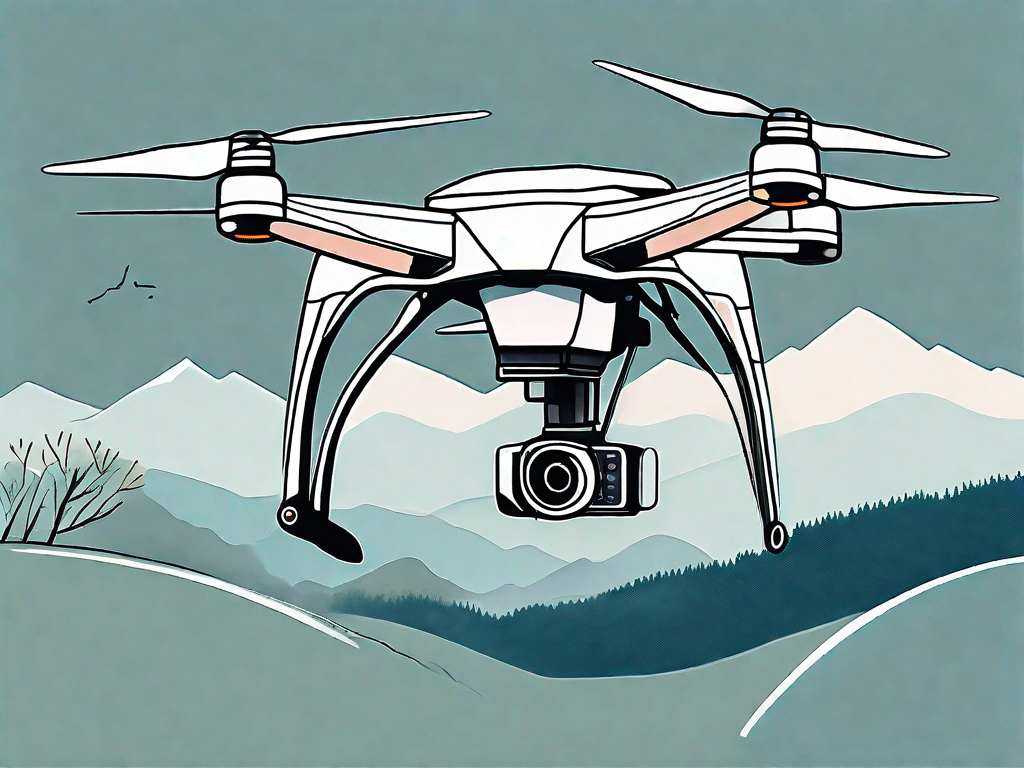 A high-tech camera drone flying over a scenic landscape