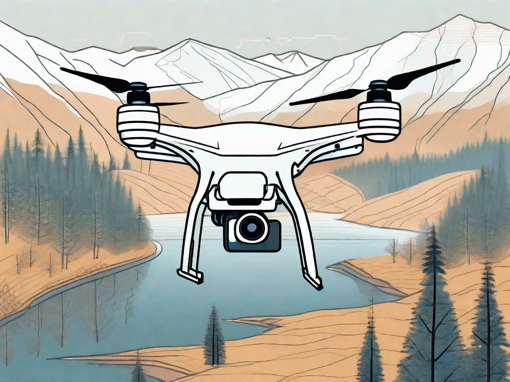 A high-tech drone flying over a varied landscape