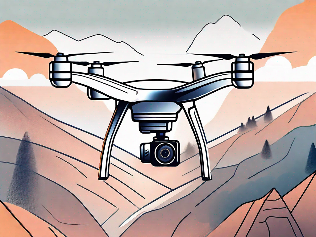 A high-tech video drone flying over a scenic landscape