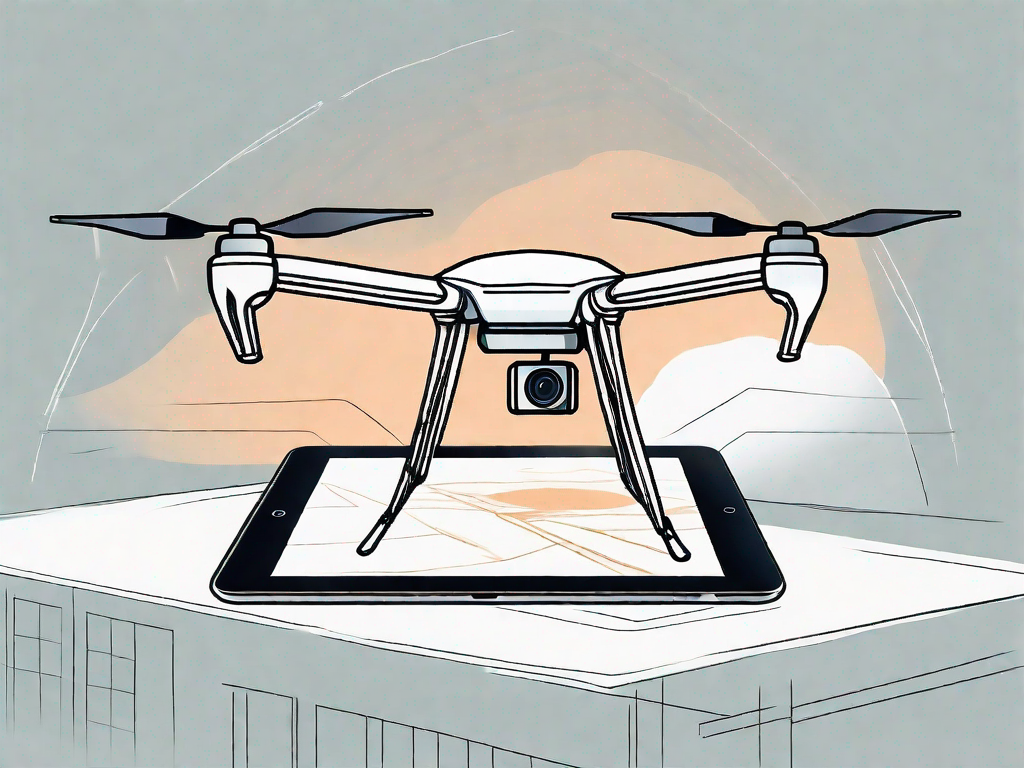 A high-end tablet with a drone hovering above it