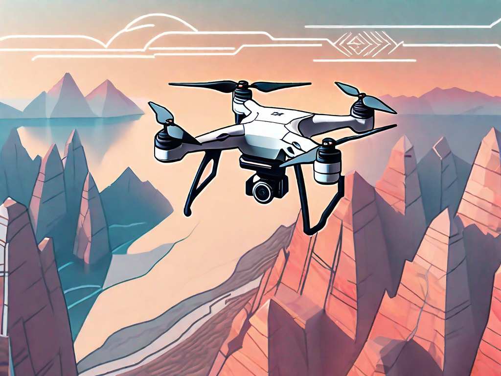 A high-tech 4k drone flying above a breathtaking landscape