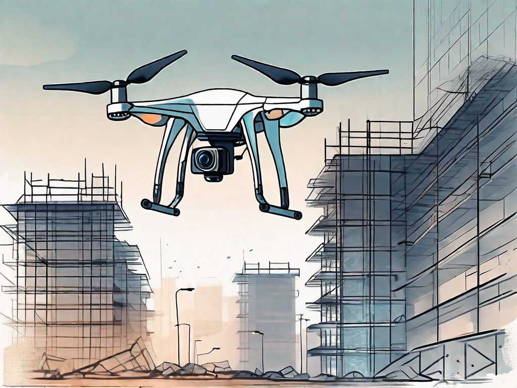 A high-tech drone hovering above a construction site